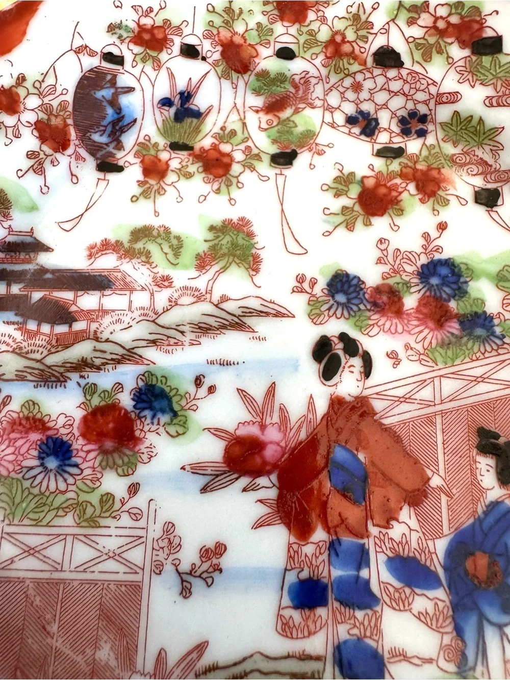 Vintage Japanese Hand Painted Teacup and Saucer Set. Geisha and Floral Landscape